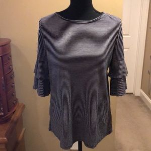 Blu Pepper Navy Striped Ruffled Sleeve Top